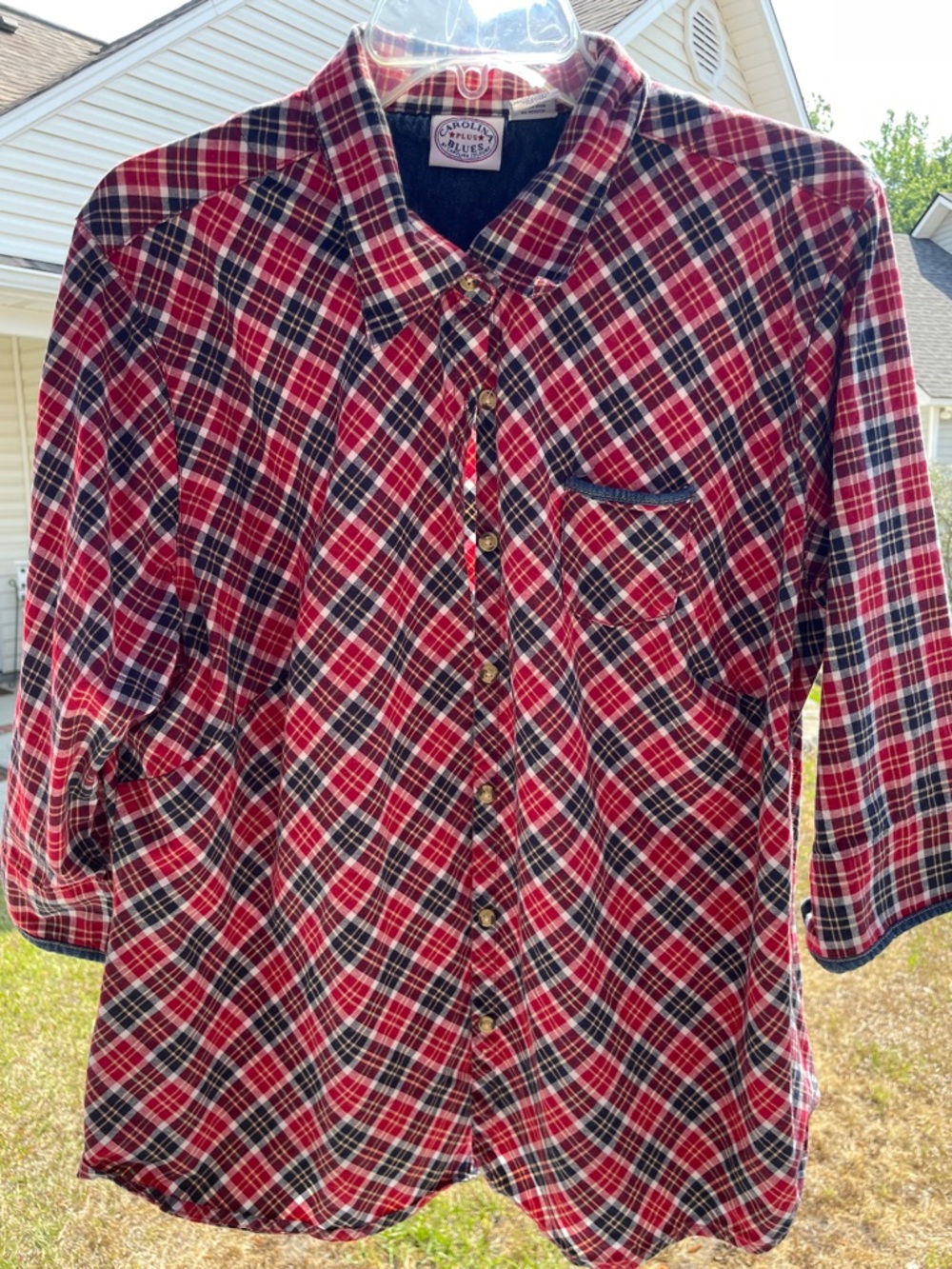 Red Plaid Button-Down Shirt